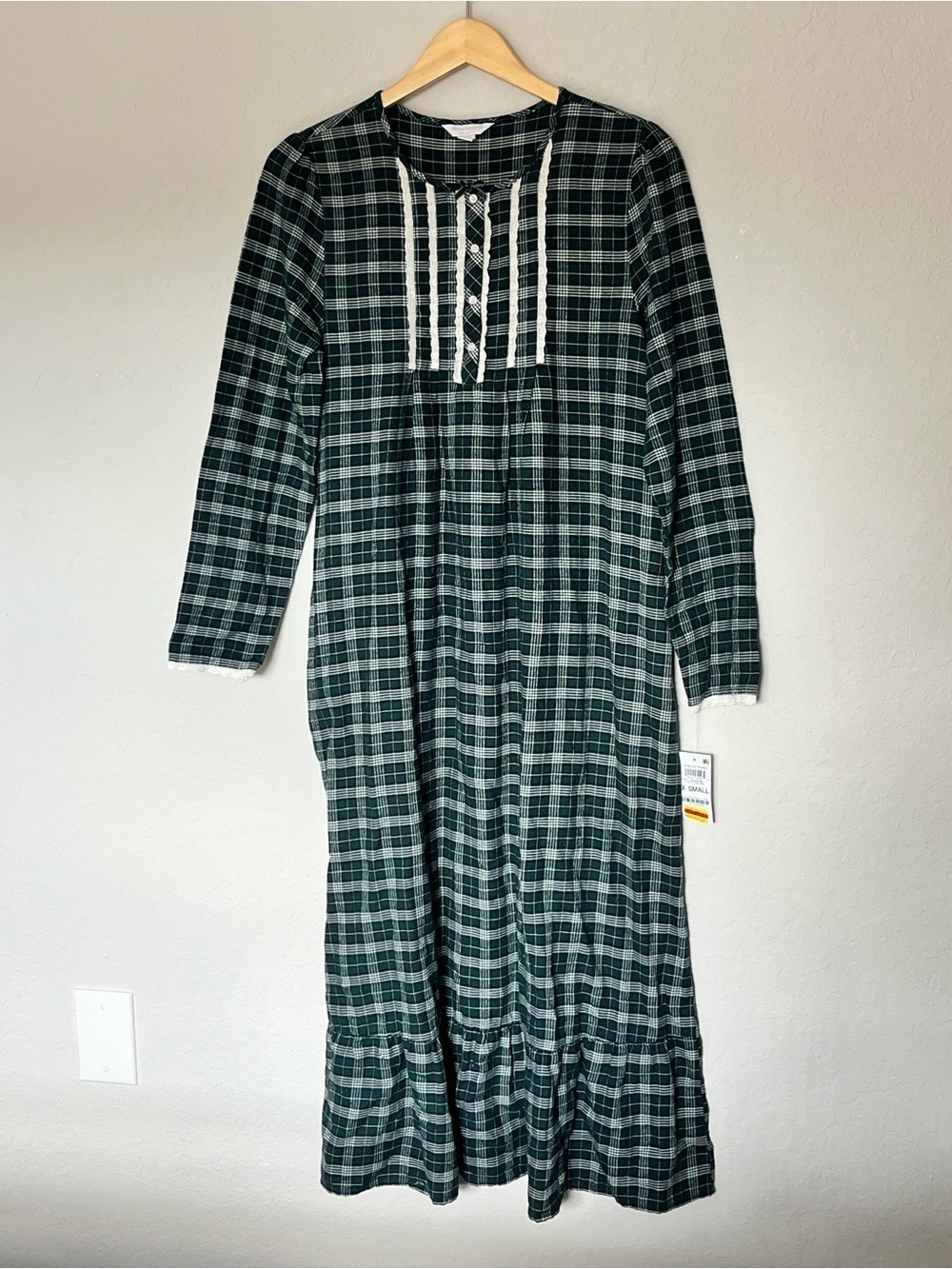 Charter Club Grandmacore Plaid Nightgown XS Cottagecore Lace Trim Prairie NEW